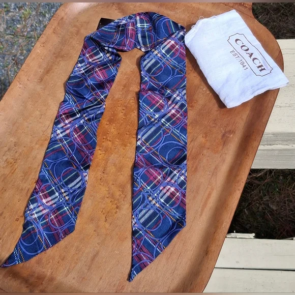 Vintage Y2K Coach Skinny Silk Tartan Plaid Twilly Scarf With Original Dust Bag - Picture 11 of 11